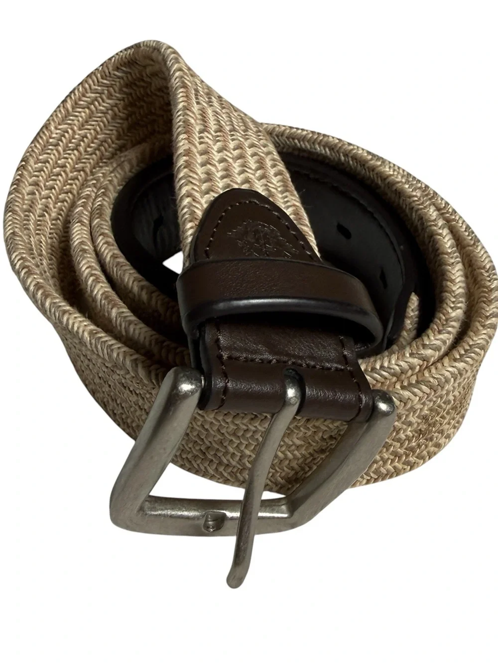 Dockers Mens Belt Braided Stretch Silver Square Buckle 42/44 XL Classic Casual